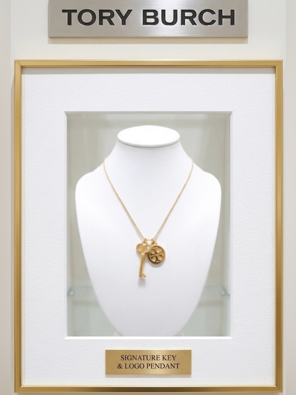 Tory Burch .925 Gold-Tone Double T Logo Charm & Key Pendant Necklace - 16”L